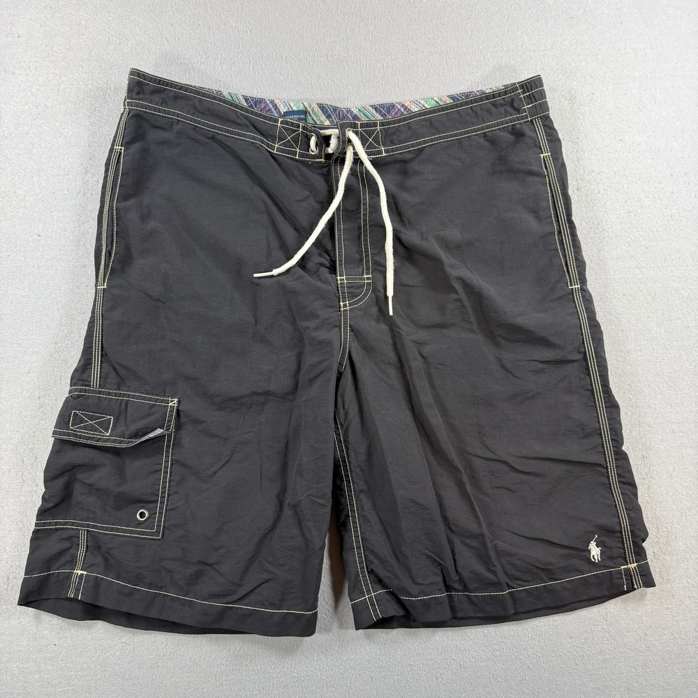 Polo Ralph Lauren Board Shorts Mens 34 Black Cargo Pocket Swim Trunks Beach Surf